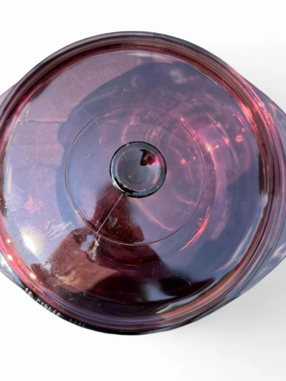 Vintage cranberry Pyrex casserole dish